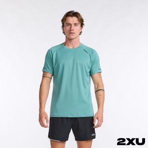 2XU 男 Aero運動短袖上衣 湖水綠/反光綠