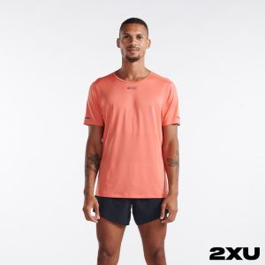 2XU 男 Light Speed高階運動短袖上衣 珊瑚橘/反光黑