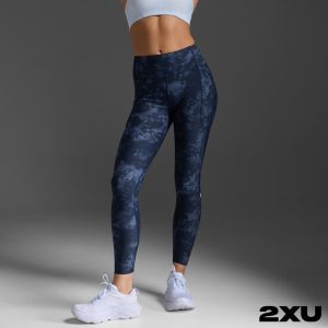 2XU 女 Aero跑步高腰壓縮長褲 潑墨藍/反光白