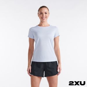 2XU 女 Aero運動短袖上衣 淺藍/反光白