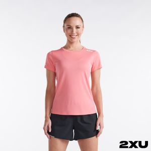 2XU 女 Aero運動短袖上衣 蜜桃粉/反光白