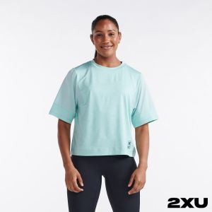 2XU 女 Motion運動短袖上衣 水藍/白