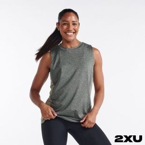 2XU 女 Motion運動背心 橄欖綠/白