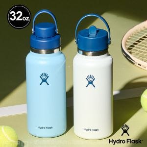 Hydro Flask 32oz/946ml 寬口 雙頭 吸管 提環 保溫瓶 禮盒組 寶寶藍 / 薄荷白