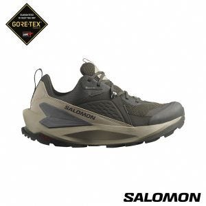 Salomon 男 ELIXIR Goretex 低筒登山鞋 泥炭黑/復古卡其/堡岩灰