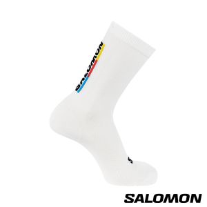 Salomon PULSE RACE FLAG 中長襪 白/亮紅/檸檬黃