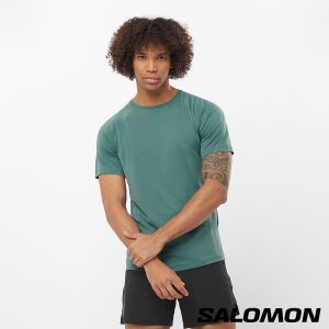 Salomon 男 CROSS RUN 短袖T恤 褐綠