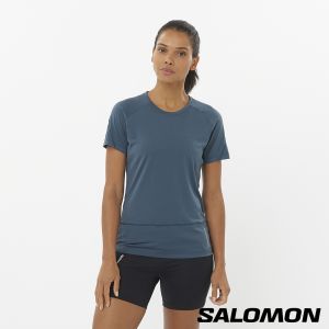 Salomon 女 CROSS RUN 短袖T恤 夜軍藍