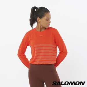 Salomon 女 SENSE AERO GFX 長袖T恤 櫻茄紅/灰白