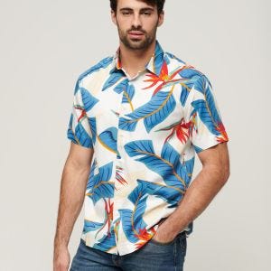 SUPERDRY 男裝 短袖襯衫 質感花襯衫 Hawaiian 天堂鳥藍橘白