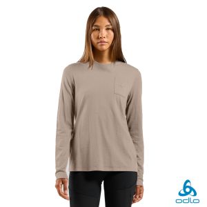 瑞士 ODLO 女 ASCENT MERINO 200 羊毛 圓領上衣 口袋 餘燼灰