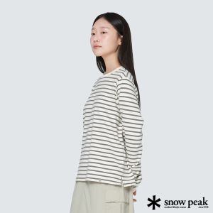 Snow Peak Women's條紋長袖T恤 深卡其色