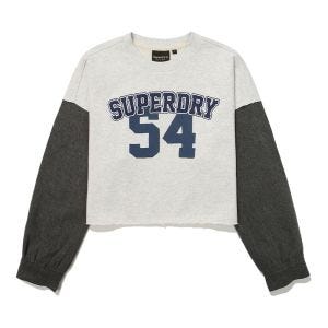 SUPERDRY 韓版 女款 短版 大學T 圓領套頭衫 Denim Mix 淺灰