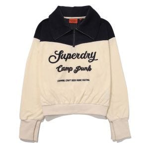 SUPERDRY 韓版 女款 半開襟上衣 圓領套頭衫 Half-Zip 象牙白