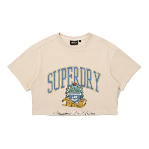 SUPERDRY 韓版 女款 短版 短袖T恤 Champions Simbol 米色