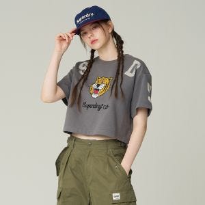 SUPERDRY 韓版 女款 短袖T恤 Super Tiger 深灰