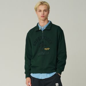 SUPERDRY 韓版 中性款 男女適穿 半開襟上衣 高領套頭衫 Tiger Half-Zip 墨綠