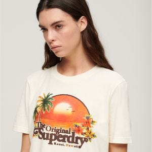 SUPERDRY 女裝 短袖T恤 Travel Souvenir Relaxed 米白