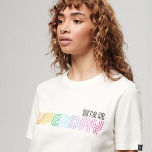 SUPERDRY 女裝 短袖T恤 Rainbow Logo Relaxed 米白