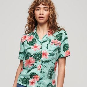 SUPERDRY 女裝 短袖 襯衫 質感花襯衫 Beach Resort 薄荷綠