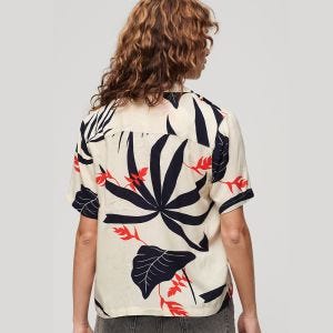 SUPERDRY 女裝 短袖 襯衫 質感花襯衫 Beach Resort 白