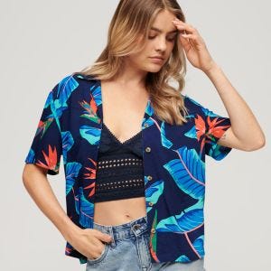 SUPERDRY 女裝 短袖 襯衫 質感花襯衫 Beach Resort 藍色天堂