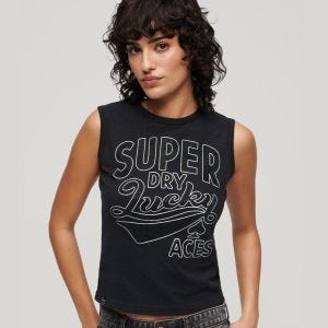 SUPERDRY 女裝 背心 Retro Embellished Slim 深灰黑